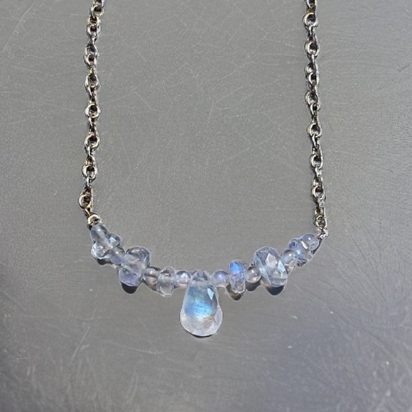 Genuine Rainbow Moonstone Necklace! 925 stamped silver rolo chain. - Picture 4 of 12